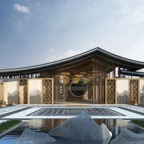 新中式入口大门门3D模型下载